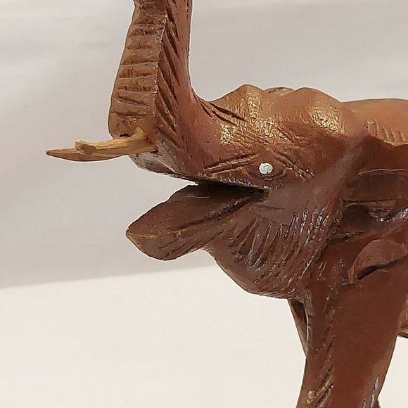 Vintage Hand Carved Teak Wood Asian Elephant Trunks Up Figurine 5.5" tall - Picture 9 of 12